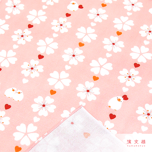 てぬぐいのはんかち　さくら文鳥