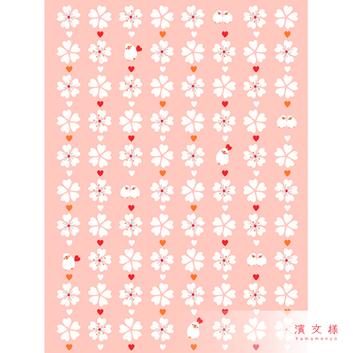 てぬぐいのはんかち　さくら文鳥