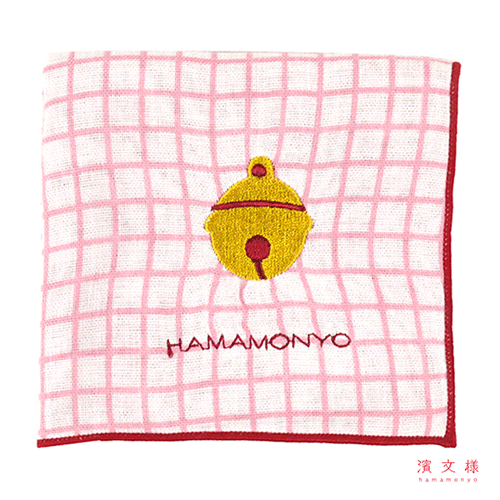 リバーシブルガーゼハンカチ　チェックと鈴