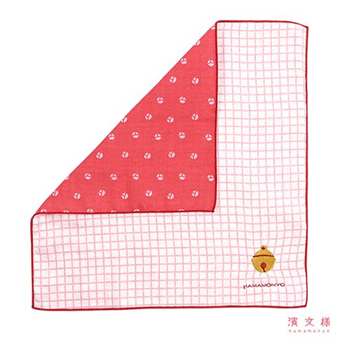 リバーシブルガーゼハンカチ　チェックと鈴