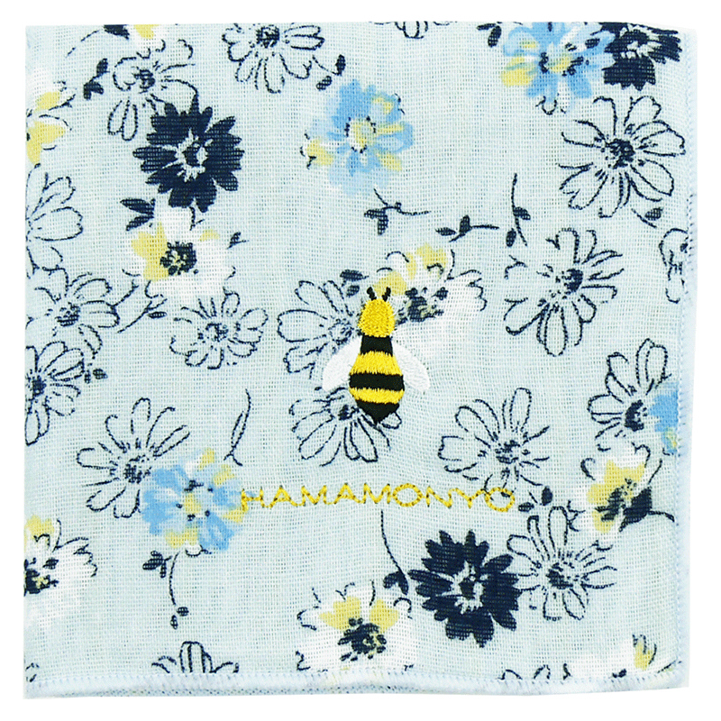 リバーシブルガーゼハンカチ　ソフトフラワーとミツバチ