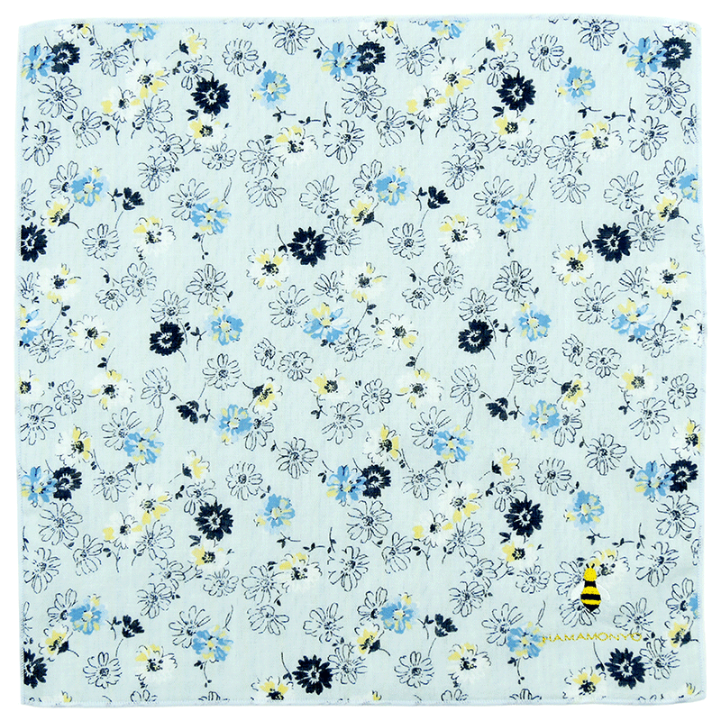 リバーシブルガーゼハンカチ　ソフトフラワーとミツバチ