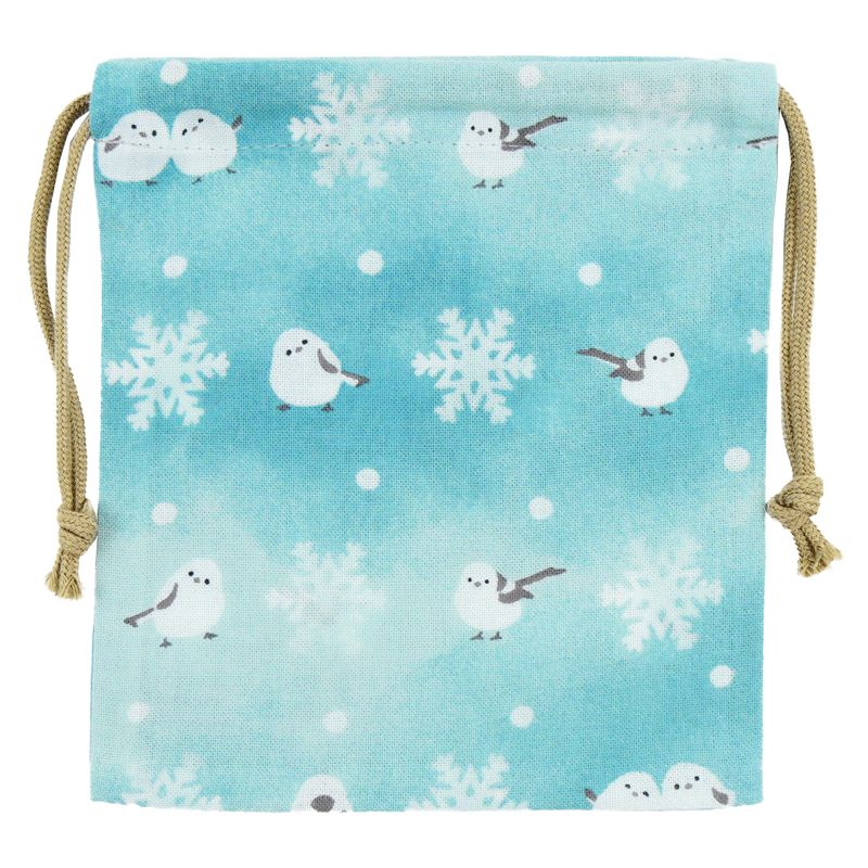 巾着小　シマエナガと雪