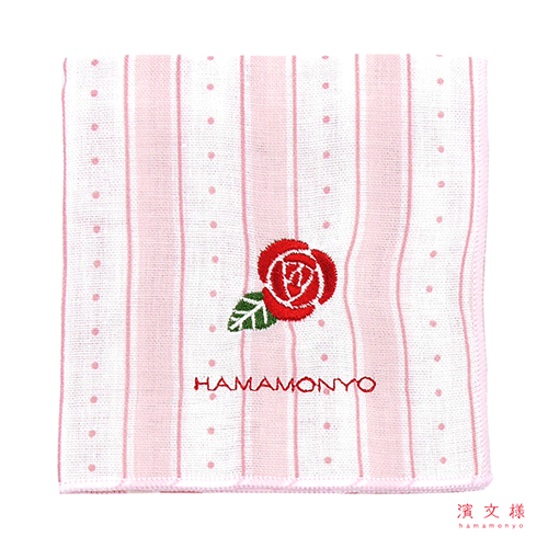 リバーシブルガーゼハンカチ　ロマンボーダーとバラ