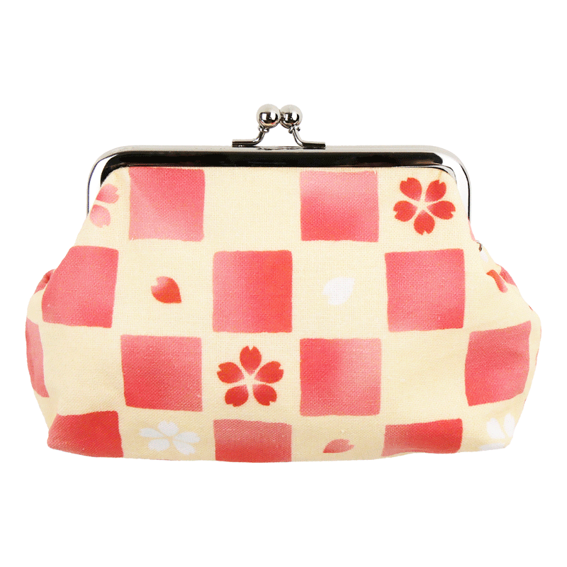 4寸がま口　ふんわり桜と市松