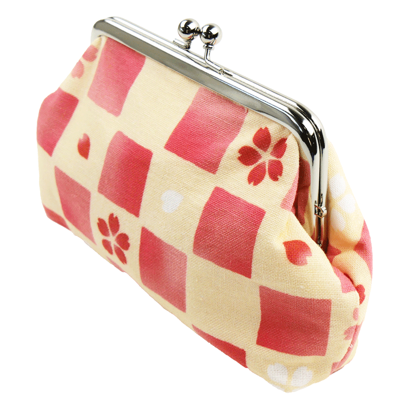 4寸がま口　ふんわり桜と市松