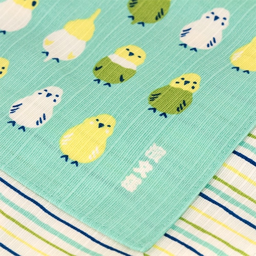 お弁当巾着 インコ並べ エメブルー｜すべての商品｜てぬぐいの濱