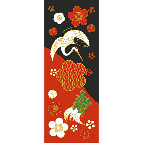 絵てぬぐい　鶴亀絵図