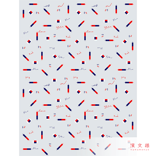 てぬぐいのはんかち　まめ赤青えんぴつ