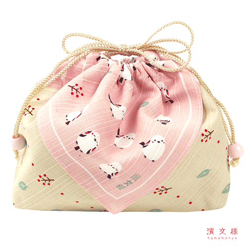 お弁当巾着 ちゃんこいシマエナガ ピンク｜▽アイテム・用途で選ぶ