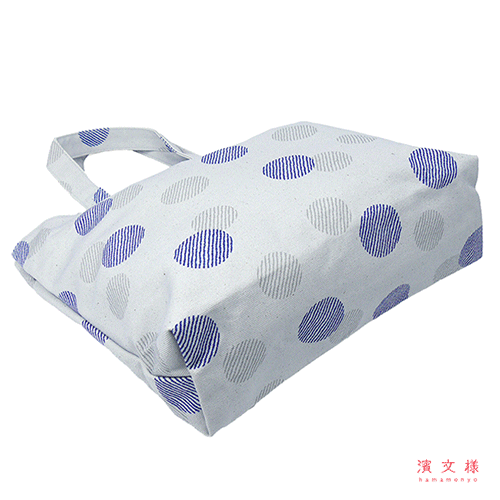 捺染帆布トート大　水玉縞隠れ