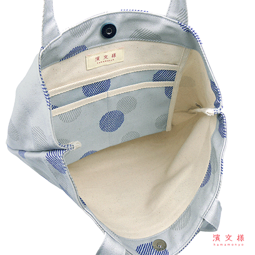 捺染帆布トート大　水玉縞隠れ