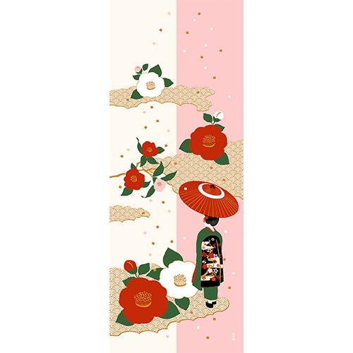 絵てぬぐい　椿舞妓