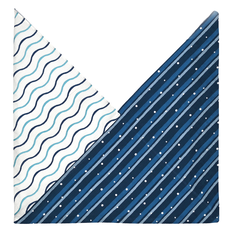 双柄あずま袋　あられ玉と縞もよう／波なみ