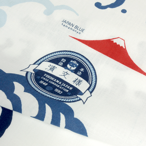 藍染てぬぐい　波しぶきと富士山