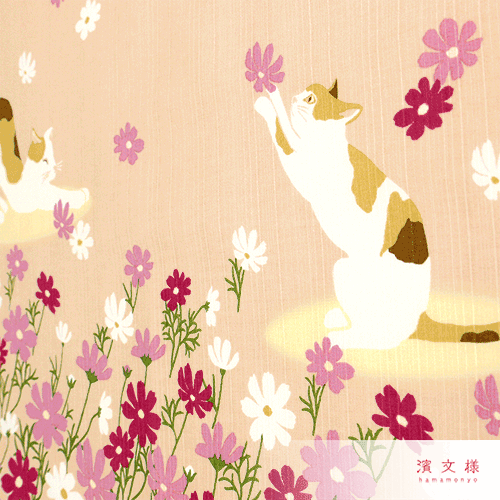 絵小布　秋桜とごきげん猫