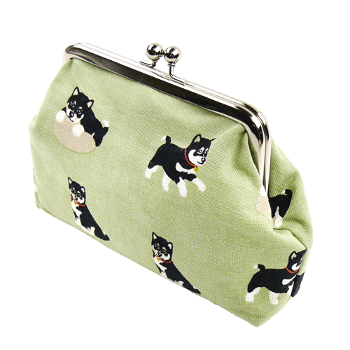 4寸がま口　黒柴くん