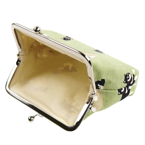 4寸がま口　黒柴くん