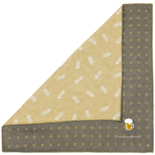 リバーシブルガーゼハンカチ　リングドットとビール