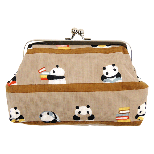 4寸がま口　パンダの図書館