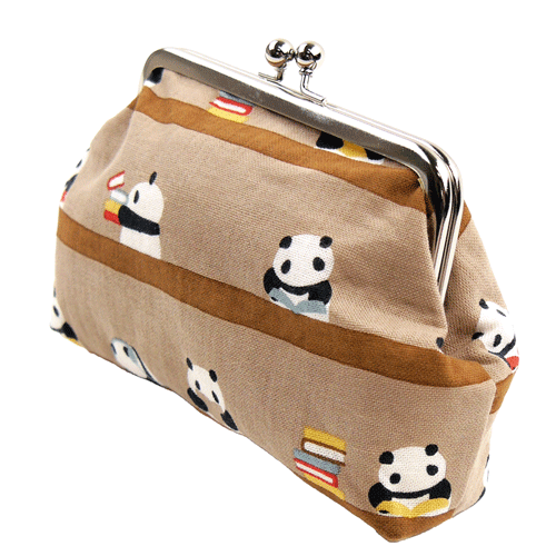 4寸がま口　パンダの図書館