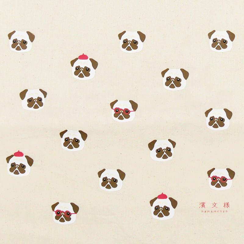 ポケット付ナチュラルワイドトート　パグ画伯