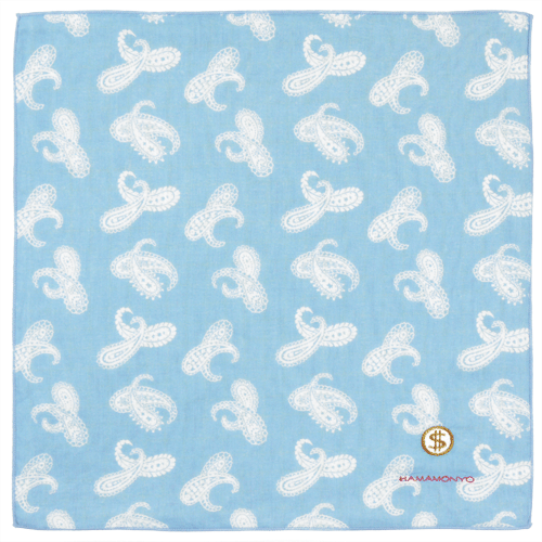 リバーシブルガーゼハンカチ　ペイズリーとドル