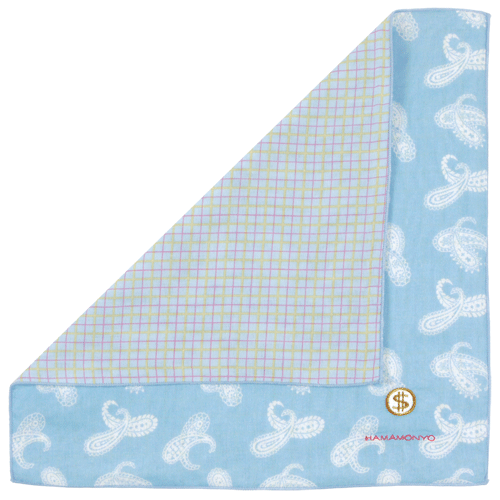 リバーシブルガーゼハンカチ　ペイズリーとドル