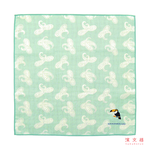 リバーシブルガーゼハンカチ　ペイズリーとオニオオハシ