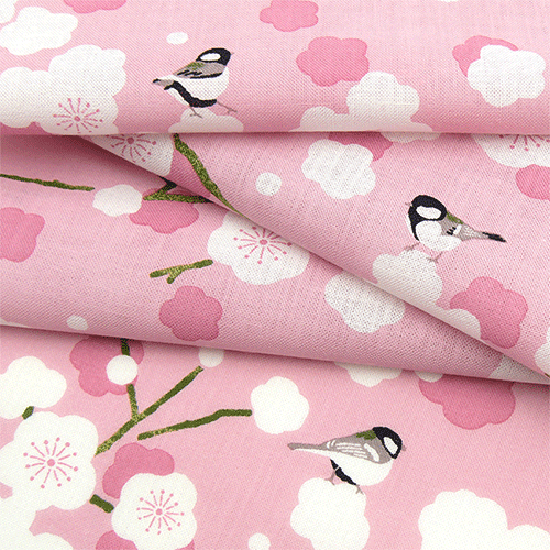 てぬぐい　白梅に四十雀