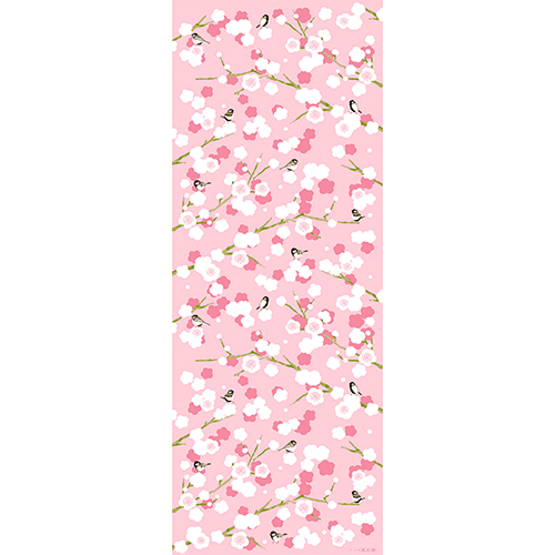 てぬぐい　白梅に四十雀