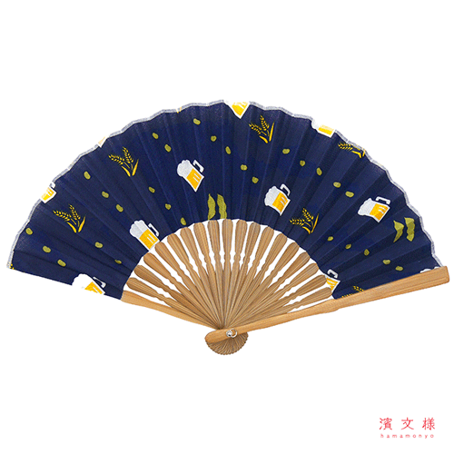 てぬぐい扇子　ビールに枝豆