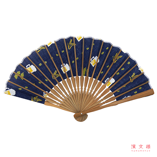 てぬぐい扇子　ビールに枝豆