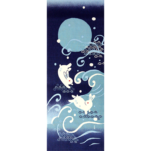 絵てぬぐい　跳ね波うさぎ