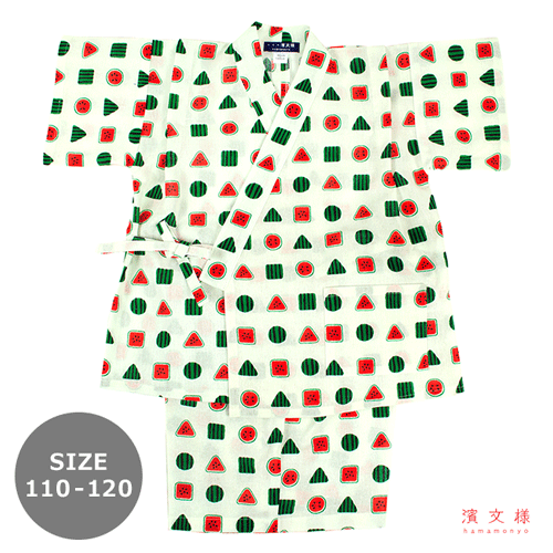 110-120サイズ　キッズ甚平　まるさんかくスイカ　オフ