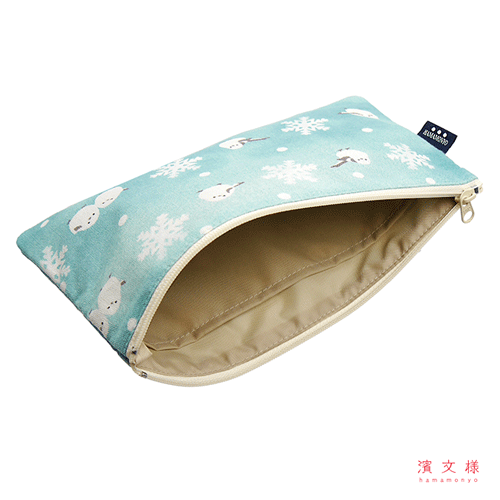 フラットポーチ　シマエナガと雪