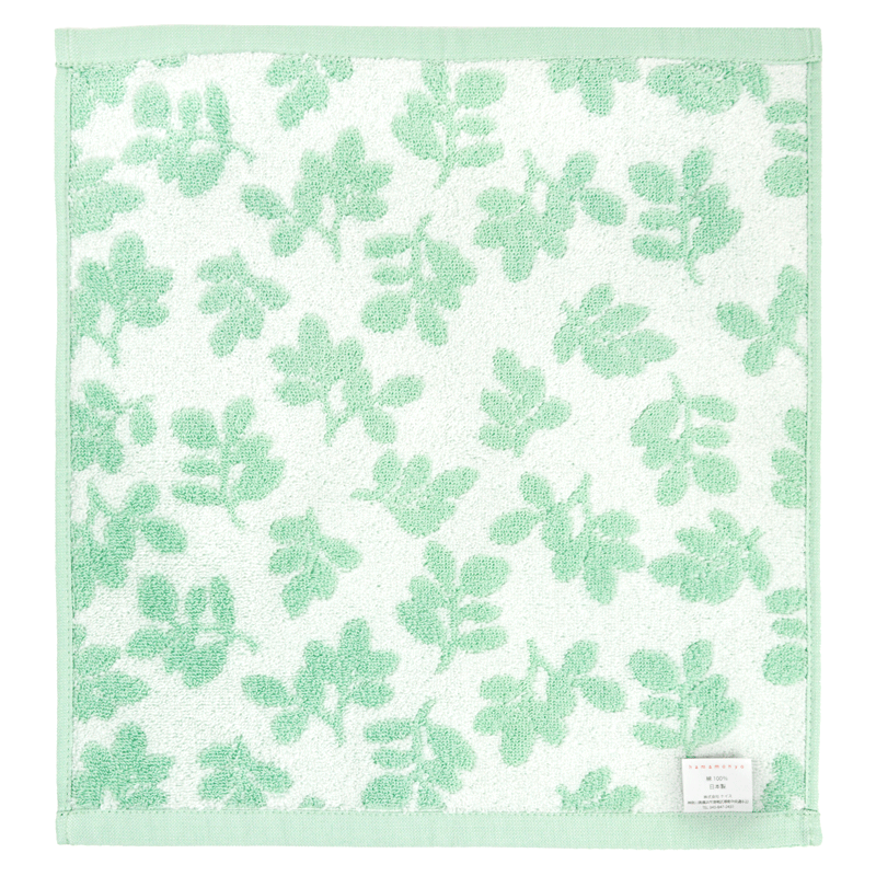 先染めハンドタオル　リーフ　エメグリーン