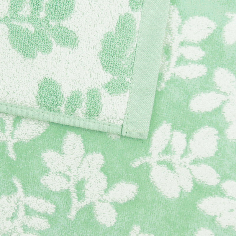 先染めハンドタオル　リーフ　エメグリーン