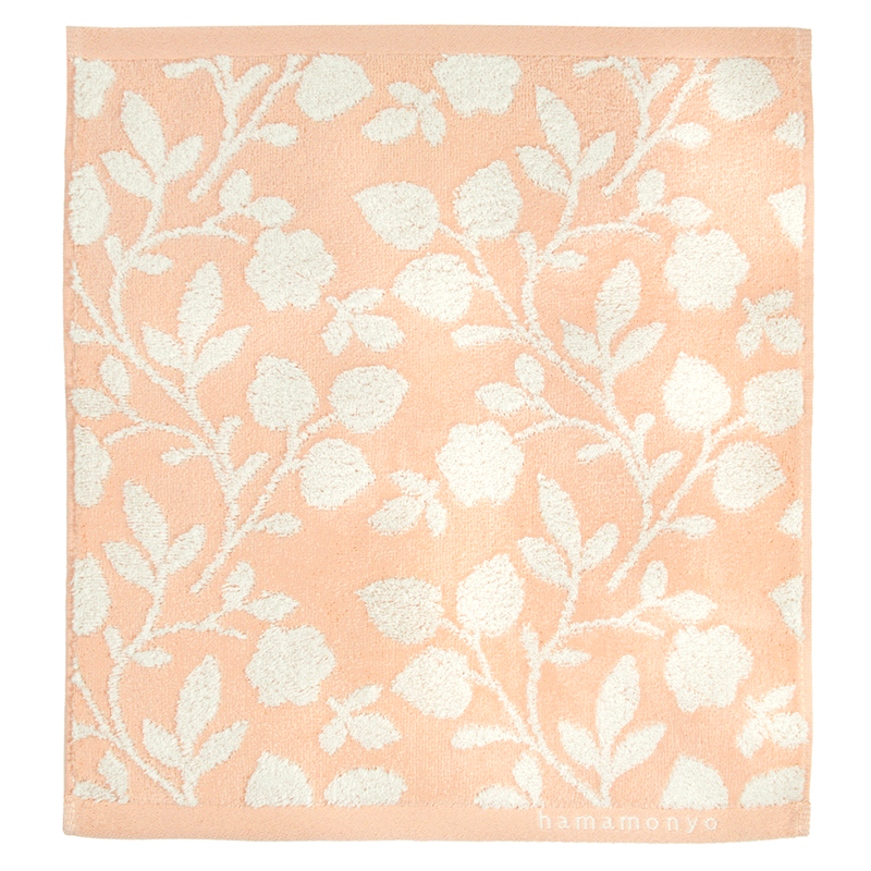 先染めハンドタオル　花リーフ　ピンク