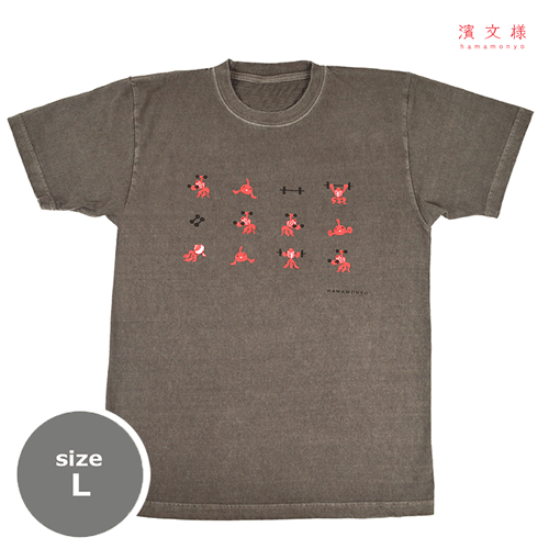 ピグメント染めTシャツL　筋トレ金魚　グレー