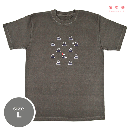 ピグメント染めTシャツL　富士山と雲　グレー