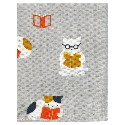 てぬぐいのはんかち　読書ねこ