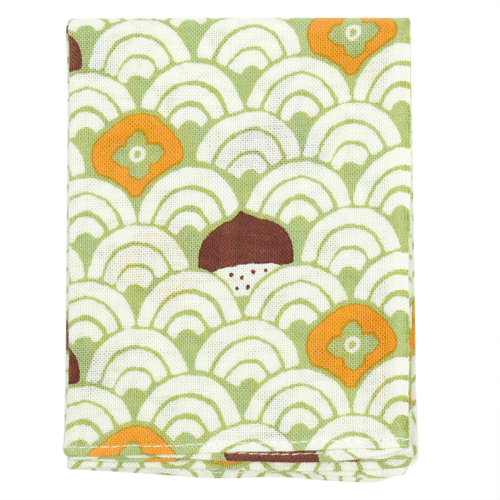 てぬぐいのはんかち　柿栗海波　グリーン