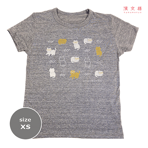 TシャツXS　ねこめがね　グレー