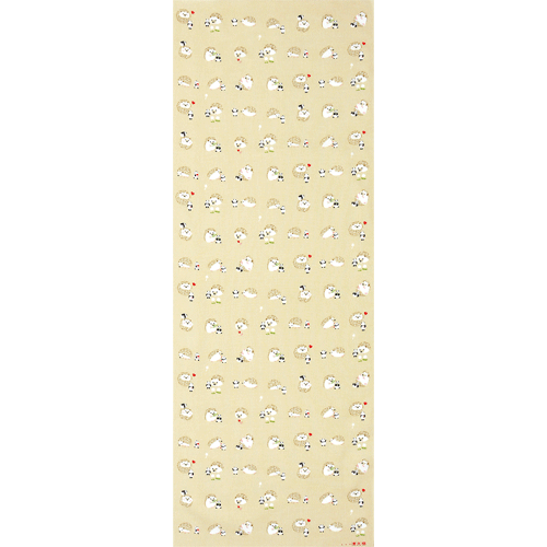 てぬぐい　ハリネズミと豆パンダ　ベージュ