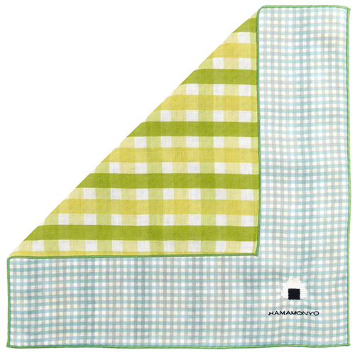 リバーシブルガーゼハンカチ　ミニギンガムとおにぎり