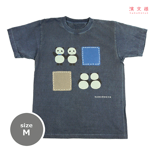 ピグメント染めTシャツＭ　パッチワークパンダ　デニム