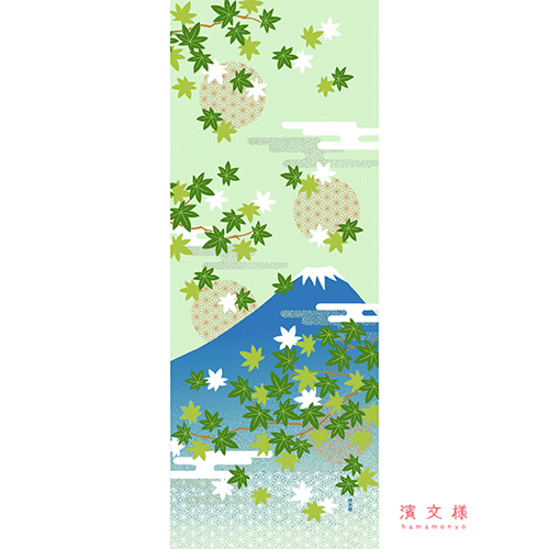 絵てぬぐい　夏もみじと富士山