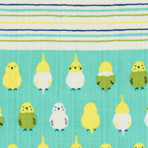 おさんぽトート　インコ並べ　エメブルー