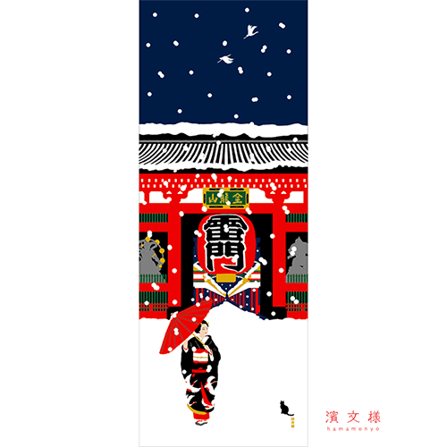 絵てぬぐい　浅草雪景色